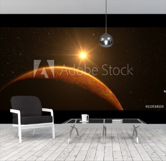 Picture of Venus Cinematic and very realistic sunrise seen from space on venus 3d rendering